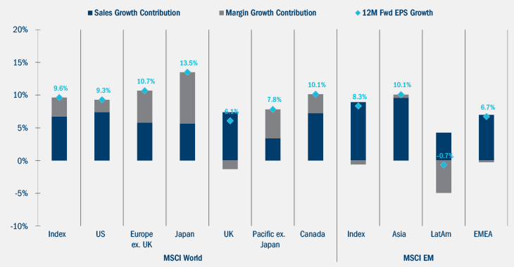 Global 12-month earnings per share growth forecast